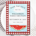 Save The Date Retrouvailles Familiales Enregistrer La Date Water<br><div class="desc">Prévoyez-vous une réunion de famille ? Faites connaître la date à votre famille avec cette carte unique Enregistrer la date. Elle est décorée de pastèques aquarelles,  d'un ciel bleu et d'un arrière - plan de buffles rouges et blancs. Facile à personnaliser. Aquarelle originale © Michele Davies.</div>