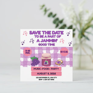 SAVE THE DATE RÉUNION DE FAMILLE BBQ VIOLET BLANC 5,25 X 5,25 JA