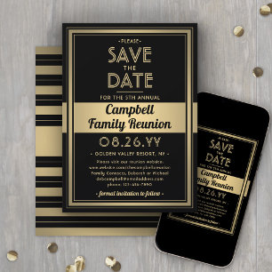 Save The Date Réunion de famille Moderne Élégant Fête noire et o