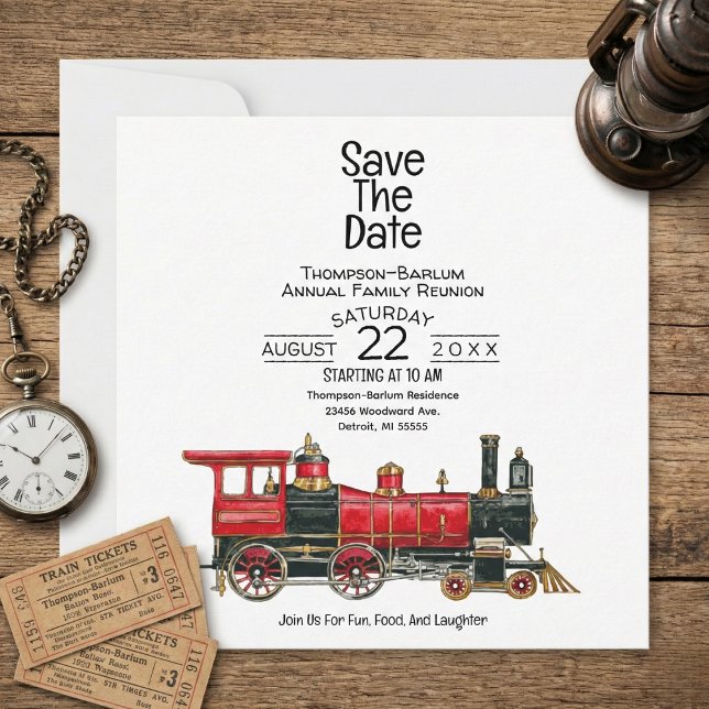 Save The Date Réunion de la famille du train rouge (Red Train Family Reunion Save The Date)