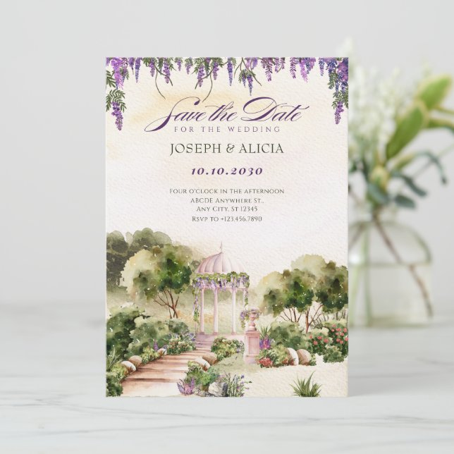 Save The Date Rêve aquarelle jardin vert élégant mariage  (Debout devant)