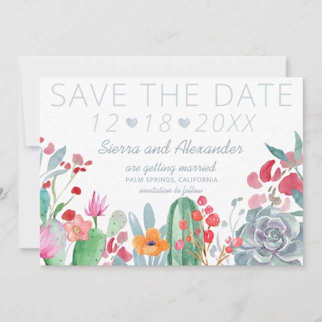 Save The Date Rêve du désert | Boho Cactus Fleur sauvage Mariage (Devant)