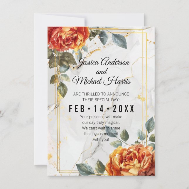 Save The Date Rêves de marbre de luxe : Orange Rose Elegance (Devant)