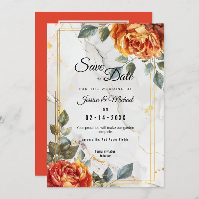 Save The Date Rêves de marbre : Orange Rose Elegance Collection (Devant / Derrière)