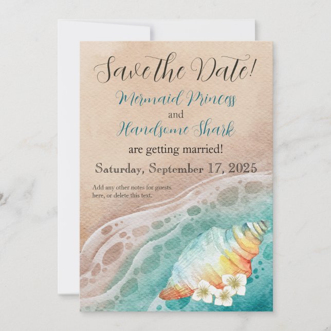 Save The Date Rêves de rivage Mariage champêtre à l'aquarelle au (Devant)