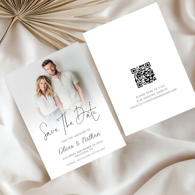 Save The Date Revêtement photo moderne QR Code Mariage (Front and back view)