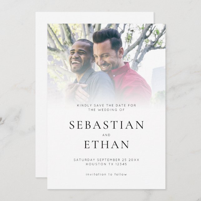 Save The Date Revêtement photo moderne QR Mariage gay Enregistre (Devant / Derrière)