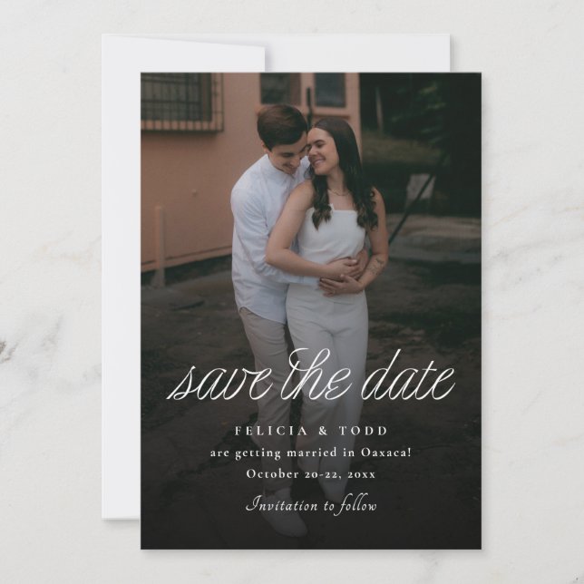 Save The Date Ribbon Script Minimalist Wedding Photo (Devant)