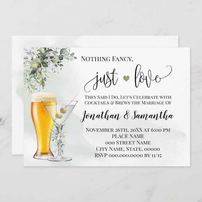 Save The Date Rien de fantaisie Juste Amour Verdure Elopement In (Devant / Derrière)