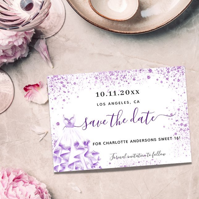 Save The Date Robe blanche de violette de 16 ans étincelante (Créateur téléchargé)