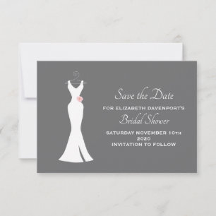 Save The Date Robe Blanche Élégante sur un Fond Gris Élégant et 