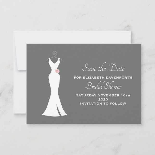 Save The Date Robe blanche élégante sur un fond gris stylé simpl (Devant)