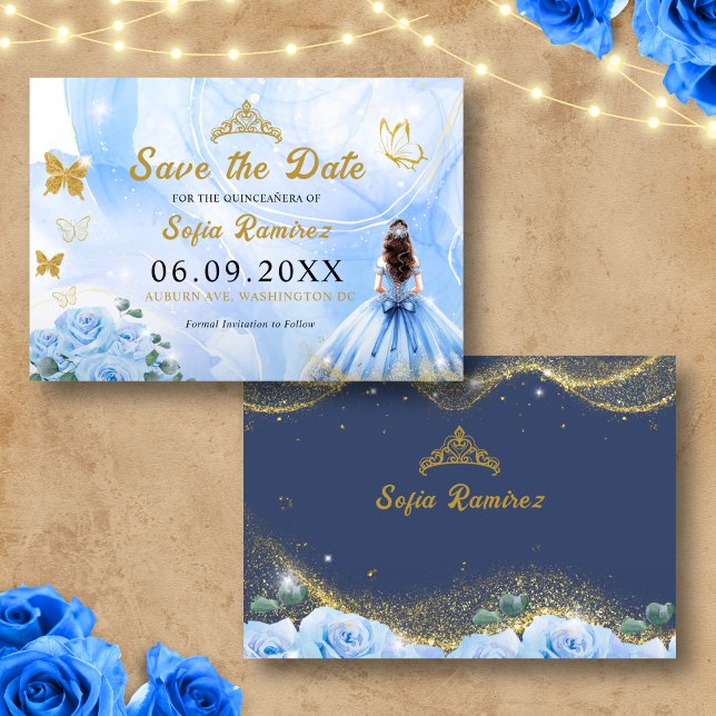 Save The Date Robe Bleue Tiara Princesse Quinceañera (Créateur téléchargé)