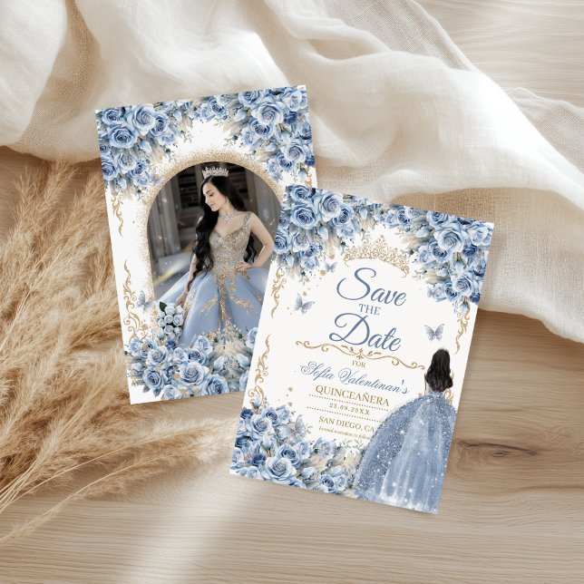 Save The Date Robe de Luxe Bébé Bleu Or Princesse Photo (Créateur téléchargé)