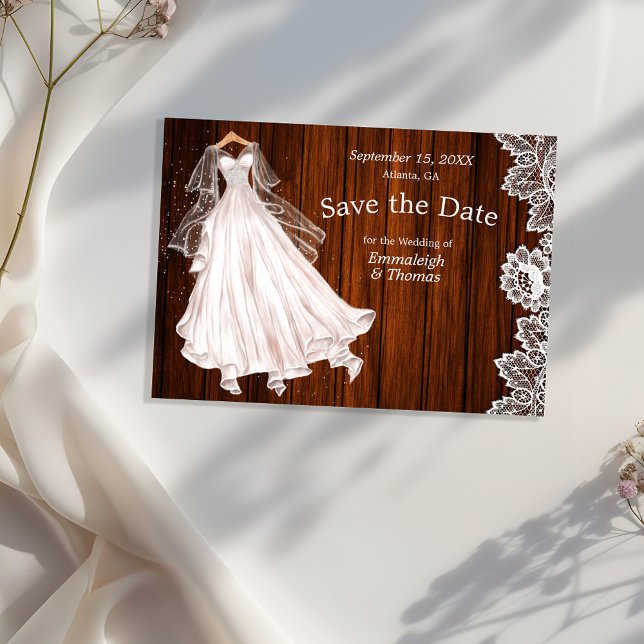 Save The Date Robe de Mariée Enregistrer la Date Rustique Bois D (Créateur téléchargé)