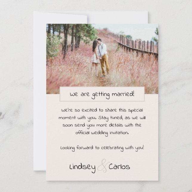 Save The Date Robe de mariée silhouette photo douce blush (Dos)