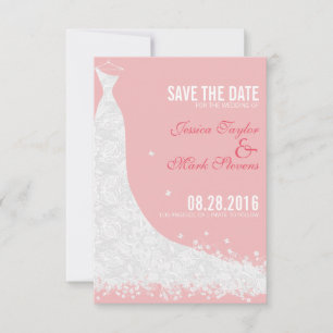 Save The Date Robe Mariage Dentelle Rose & Blanc Doux Enregistre