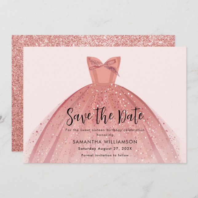 Save The Date Robe moderne Sweet 16 Script Anniversaire (Devant / Derrière)