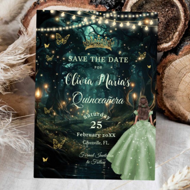 Save The Date Robe verte de la forêt enchantée Quinceañera 16 (Créateur téléchargé)