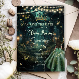 Save The Date Robe verte émeraude de la forêt enchantée Quinceañ