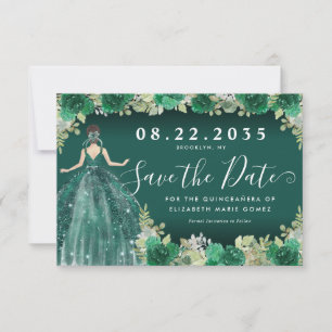 Save The Date Robe verte Emeraude Florale Anniversaire Quinceane