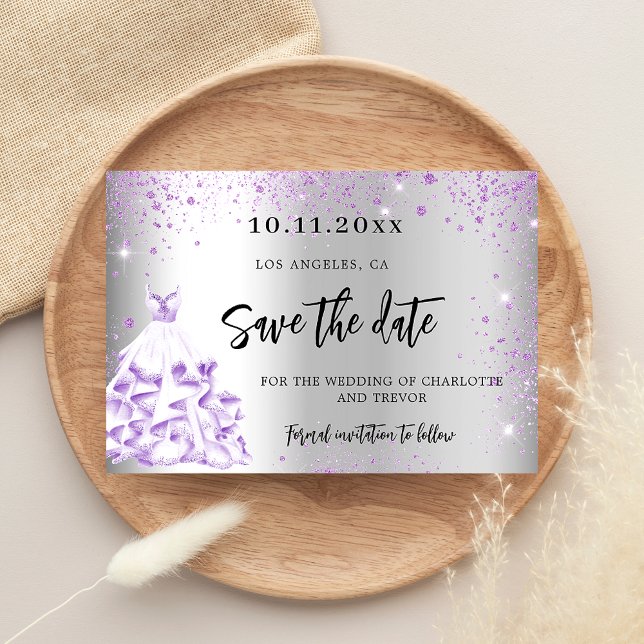 Save The Date Robe violette argent mariage enregistrer la date (Créateur téléchargé)