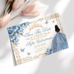 Save The Date Robes de Luxe Bébé Bleu Or Princesse Quinceanera