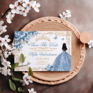 Save The Date Robes de Luxe Bébé Bleu Or Princesse Quinceanera