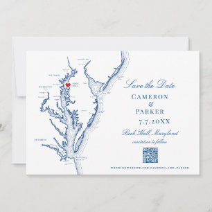 Save The Date Rock Hall Maryland Mariage Elegant Navy Code QR