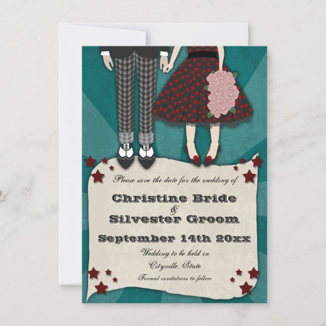 Save The Date Rockabilly Mariage, 4.5x6.25 enregistrer la date (Devant)