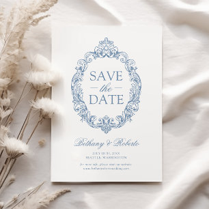 Save The Date Rococo Vintage Bleu Poussiéreux Économisez La Date