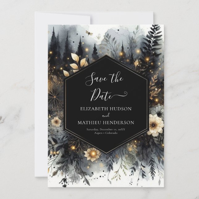 Save The Date Romance à l'aquarelle Mariage en forêt enchantée (Devant)