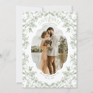 Save The Date Romance Floral Chinoiserie Classique Amour Vert Sa