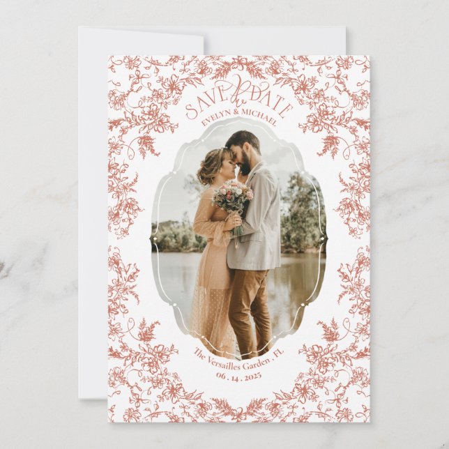 Save The Date Romance Florale Chinoiserie Classique Bohème Corai (Devant)