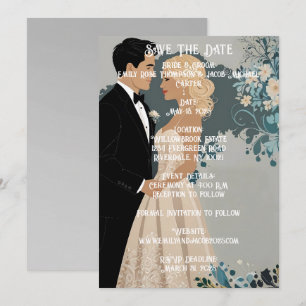 Save The Date Romance intemporelle : Mariée et chambre aquarelle