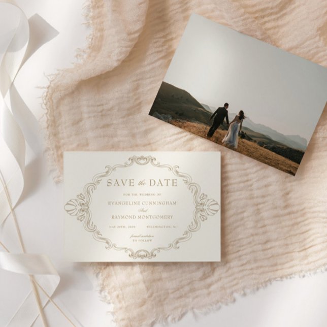 Save The Date Romantic Baroque Ornate Frame Photo (Créateur téléchargé)