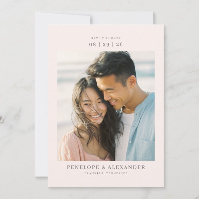 Save The Date Romantic Beige Minimalist Photo (Devant)