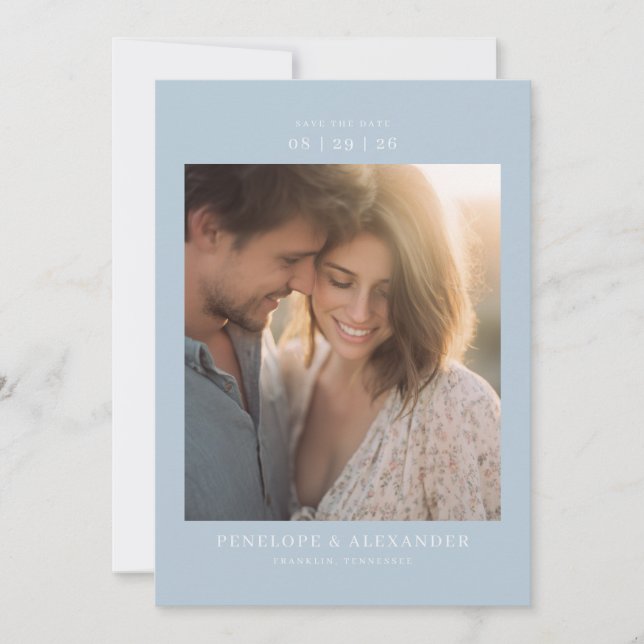 Save The Date Romantic Blue Minimalist Photo (Devant)