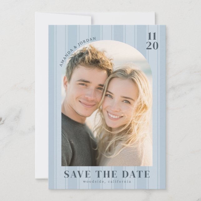 Save The Date Romantic Blue Minimalist Photo (Devant)