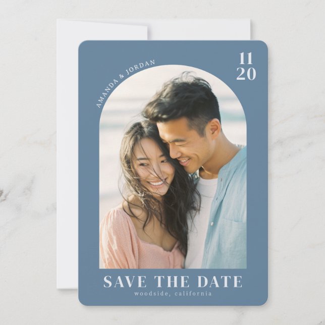Save The Date Romantic Blue Minimalist Photo (Devant)