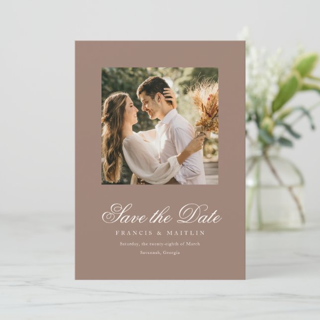 Save The Date Romantic Brown Photo Elegant Wedding (Debout devant)