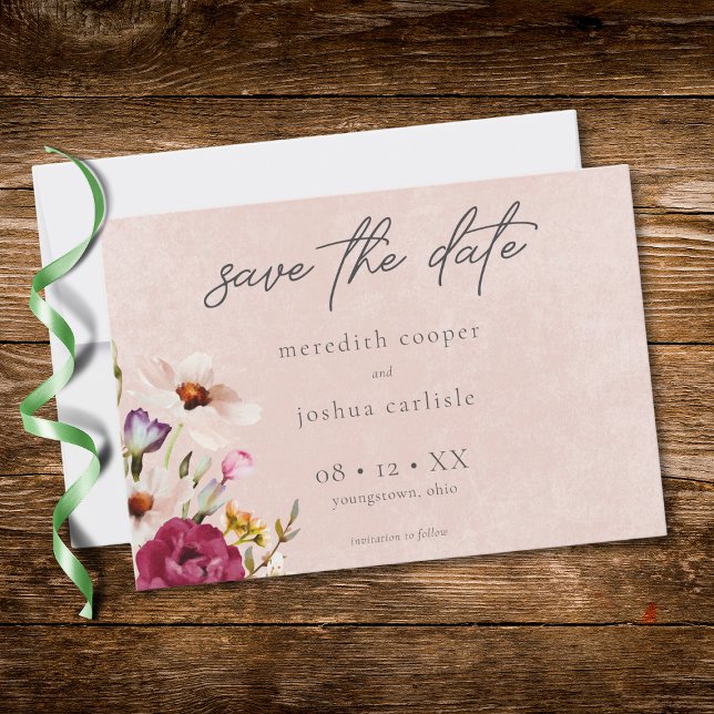 Save The Date Romantic Burgundy Blush Floral Garden Wedding (Romantic Burgundy Blush Floral Garden Wedding Save The Date)