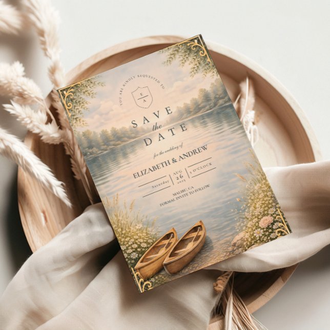 Save The Date Romantic Canoe Lake Forest Wedding (Créateur téléchargé)