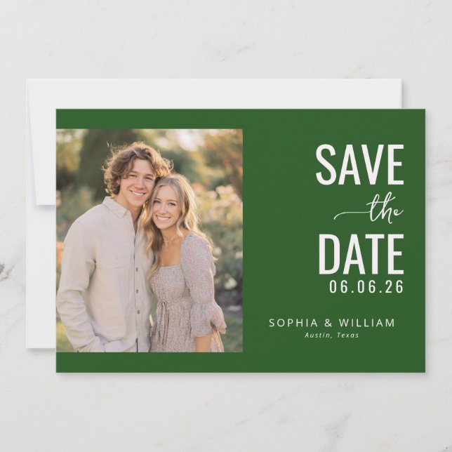 Save The Date Romantic Dark Green Modern Photo (Devant)