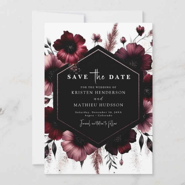 Save The Date Romantic Editable Mariage Bourgogne (Devant)