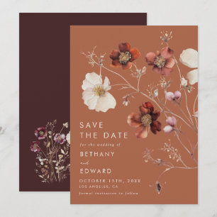 Save The Date Romantic Fall Terracotta Fleur sauvage Mariage