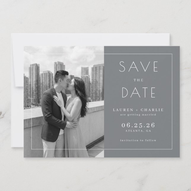 Save The Date Romantic Gray Minimalist Photo (Devant)