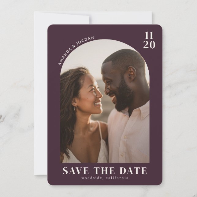 Save The Date Romantic Maroon Modern Photo (Devant)