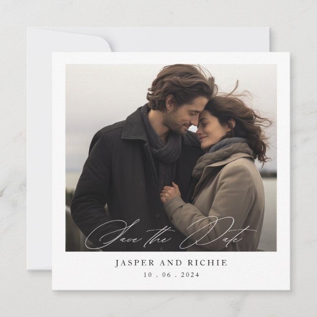 Save The Date Romantic Minimalist Square Photo Wedding (Devant)