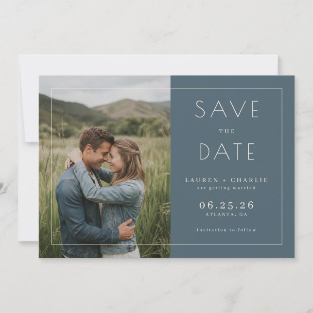 Save The Date Romantic Navy Minimalist Photo (Devant)